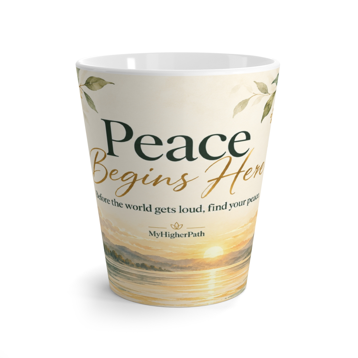 Peace Begins Here Inspirational Landscape Latte Mug