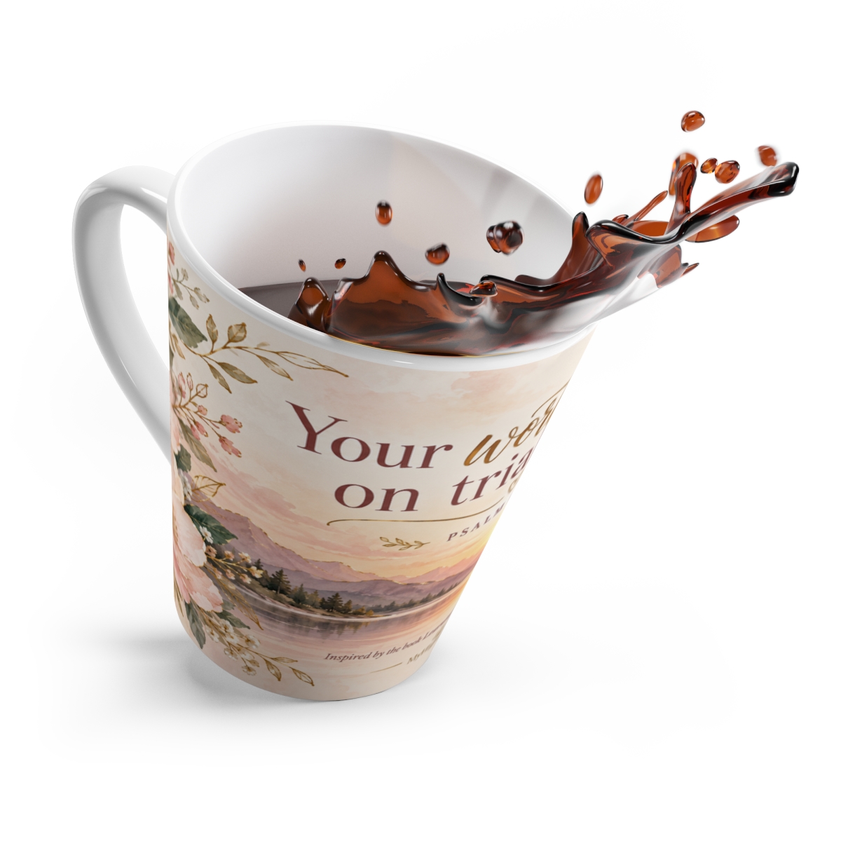 Psalm 139:14 Mountain Sunrise Floral Latte Mug